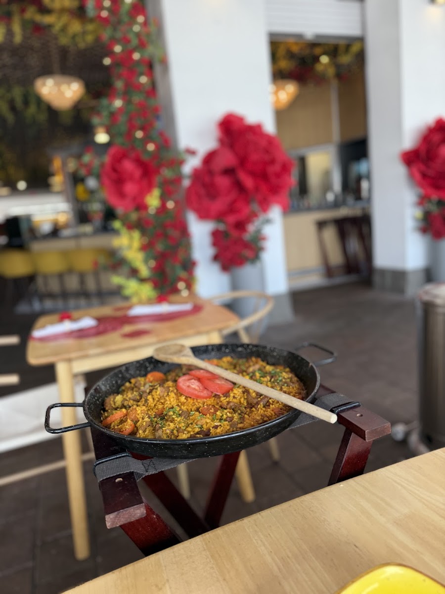 Paella dish on a table